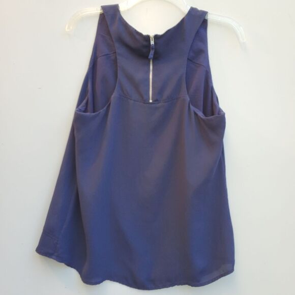 BANANA REPUBLIC back zip Navy Blue + gold muscle sleeveless top M MEDIUM - Picture 5 of 9